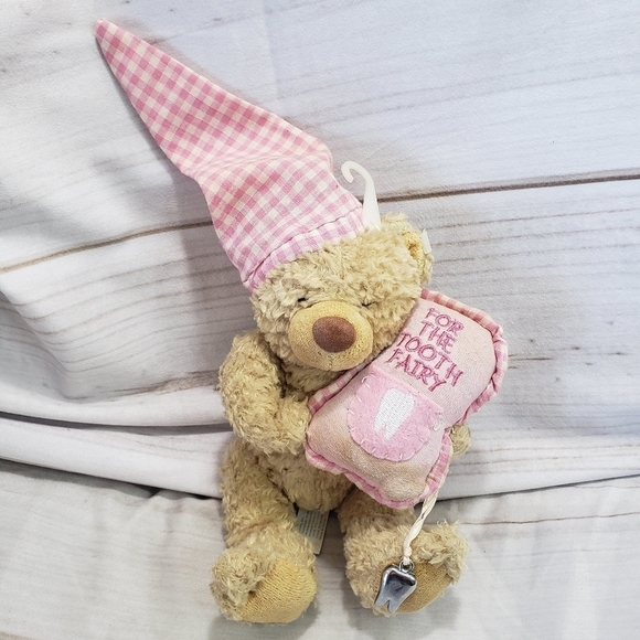 Bedtime Wish Bears Tan Pink Tooth Fairy Teddy Bear 7" Plush Stuffed Animal Plaid - Picture 1 of 7